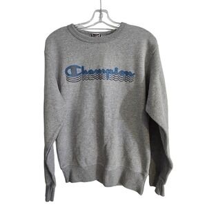 Champion Crewneck Sweatshirt Men's Small Gray Blue Logo Pullover 90s Style Retro